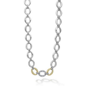 Lagos Sterling Silver & 18K Caviar Lux Single Diamond Link Necklace