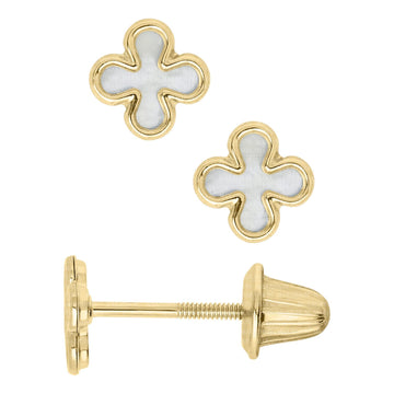 Children's Jewelry 14K Yellow Gold Mother of Pearl Clover Earrings