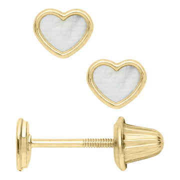 Children's Jewelry 14K Yellow Gold Mother of Pearl Heart Earrings