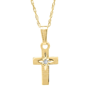 Children's Jewelry 14K Yellow Gold Diamond Cross Pendant Necklace