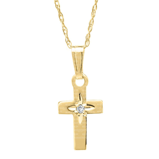 Children's Jewelry 14K Yellow Gold Diamond Cross Pendant Necklace