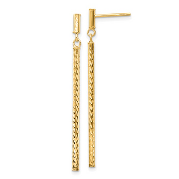 14K Yellow Gold Diamond-Cut Bar Dangle Earrings