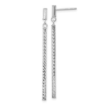 14K White Gold Diamond-Cut Bar Dangle Earrings