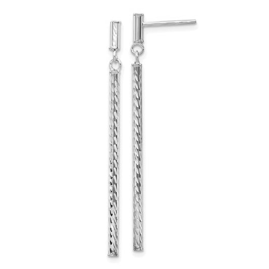 14K White Gold Diamond-Cut Bar Dangle Earrings