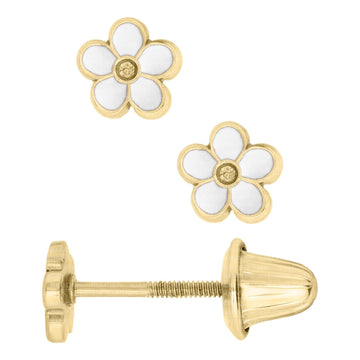 Children's Jewelry 14K White Flower Earrings