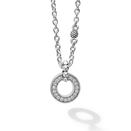 Lagos Sterling Silver Caviar Spark Diamond Circle Pendant Necklace