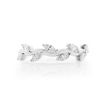 14K White Gold Leaf Motif Diamond Band