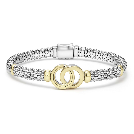 Lagos Sterling Silver & 18K Caviar Interlocking Bracelet
