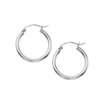 14K White Gold Polished Hoops