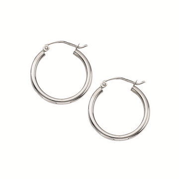 14K White Gold Polished Hoops