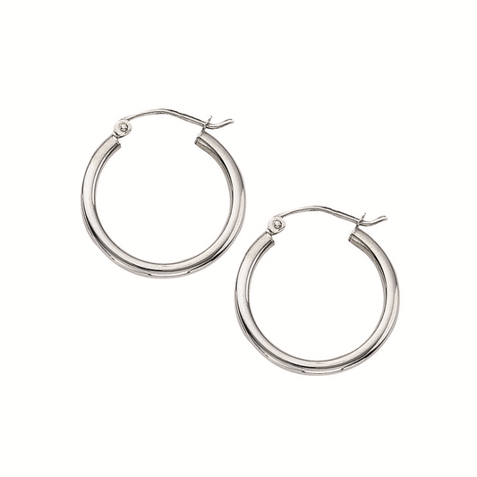 14K White Gold Polished Hoops