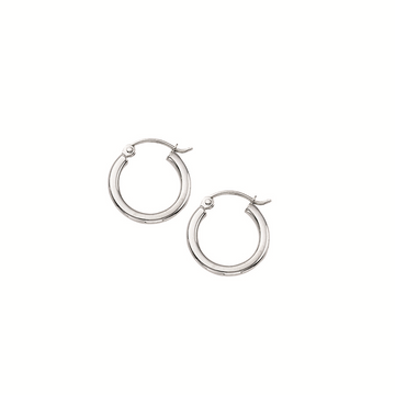 14K White Gold Polished Hoops