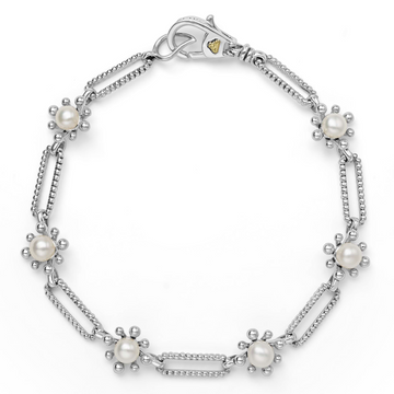 Lagos Sterling Silver Luna Fleur Pearl Link Bracelet