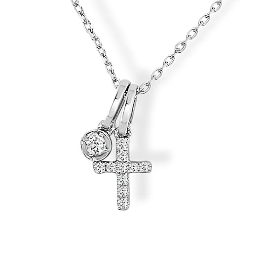 Frederic Sage 14K White Gold Diamond and Cross Double Pendant Necklace