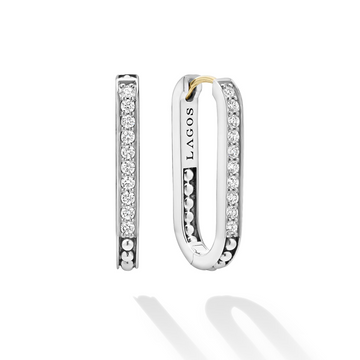 Lagos Sterling Silver and 18K Caviar Spark Linear Diamond Hoops