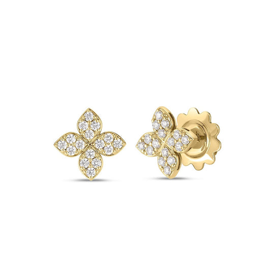 Roberto Coin 18K Yellow Gold Love In Verona Medium Diamond Flower Studs