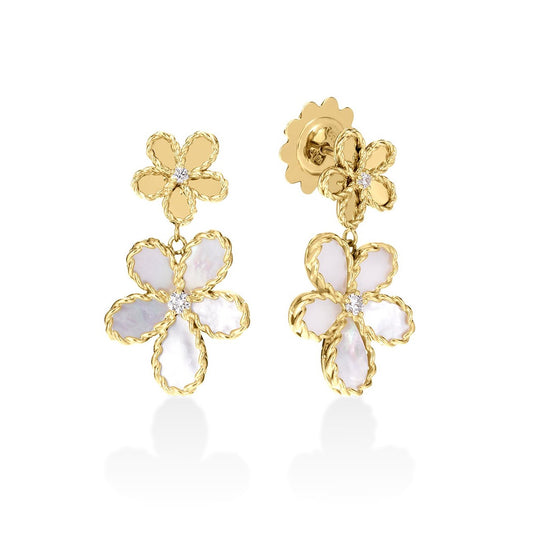 Roberto Coin 18K Yellow Gold Jasmine Diamond & Mother Of Pearl Double Flower Earrings