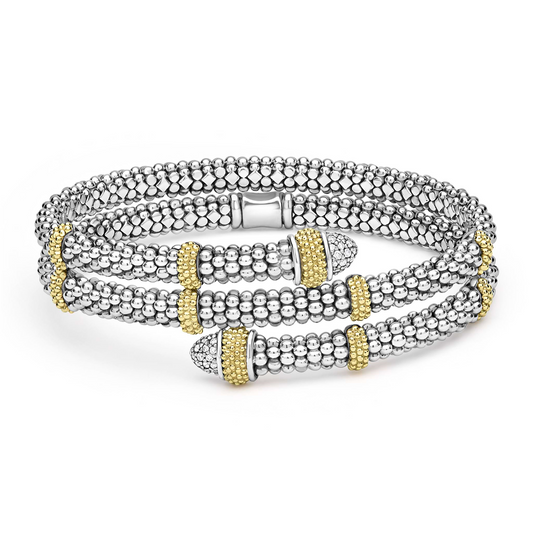 Lagos Sterling Silver & 18K Diamond Signature Caviar Versa Wrap Bracelet