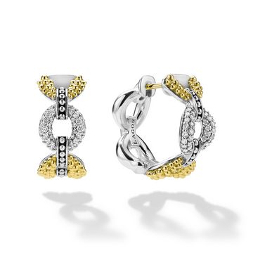 Lagos Sterling Silver & 18K Caviar Lux Link Diamond Huggies