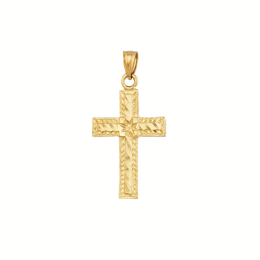 14K Yellow Gold Diamond Cut Cross