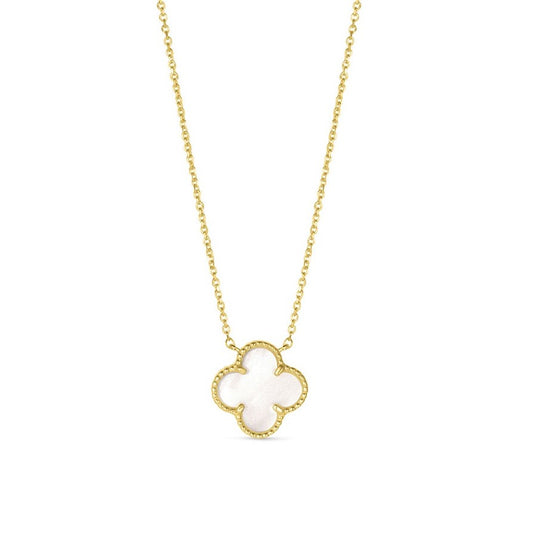 14K Yellow Gold Mother Of Pearl Clover Necklace
