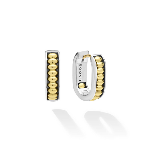 Lagos Sterling Silver & 18K Signature Caviar Linear Hoops