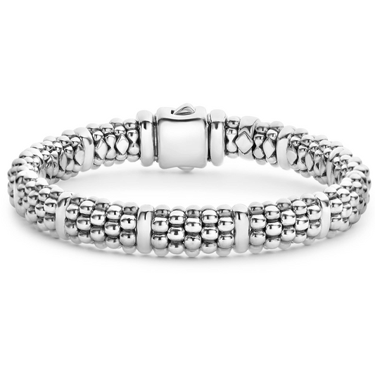 Lagos Sterling Silver Signature Caviar 9 Station Bracelet