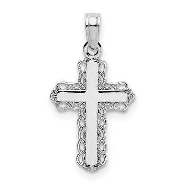 14K White Gold Lace Trim Cross