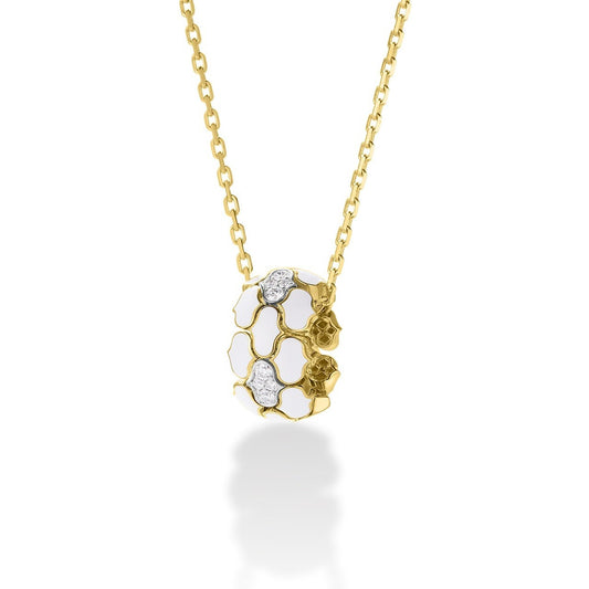 Roberto Coin 18K Yellow Gold Cobra Diamond & White Enamel Rondel Pendant