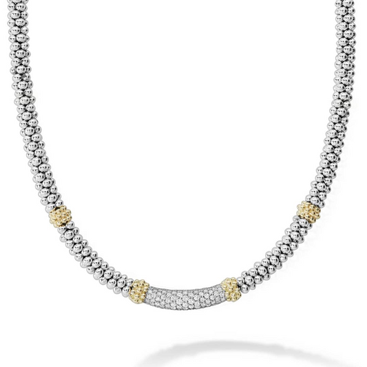 Lagos Sterling Silver & 18K Caviar Lux Diamond Center Rope Necklace