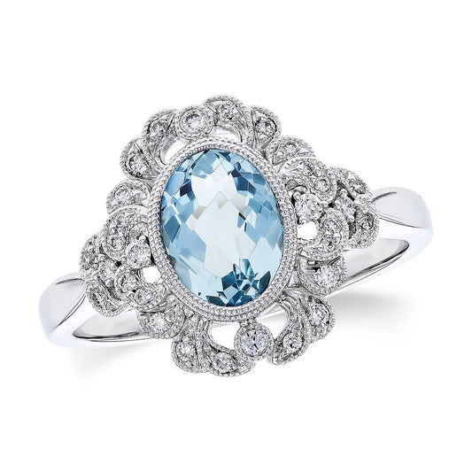 Allison Kaufman 14K White Gold Aquamarine & Diamond Filigree Ring