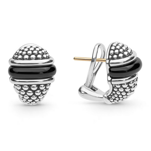 Lagos Sterling Silver Black Caviar Stud Huggies