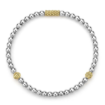 Lagos Sterling Silver & 18K Yellow Gold Caviar Icon Stretch Bracelet