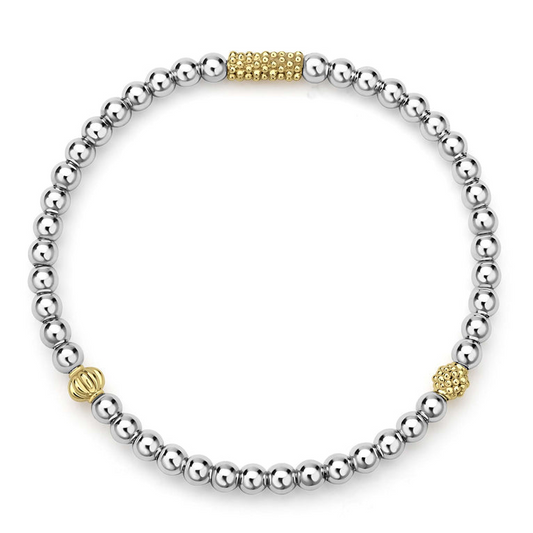 Lagos Sterling Silver & 18K Yellow Gold Caviar Icon Stretch Bracelet