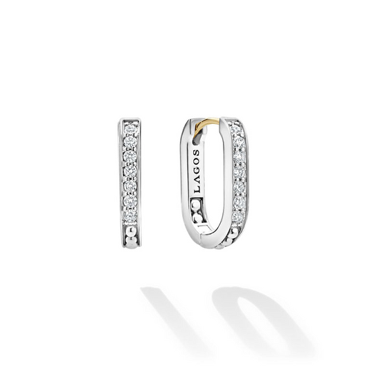 Lagos Sterling Silver Caviar Spark Linear Diamond Hoops
