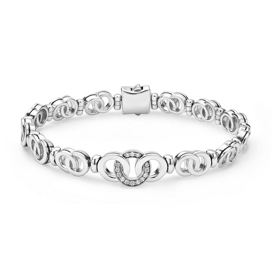 Lagos Sterling Silver Petite Interlocking Diamond Taper Link Bracelet