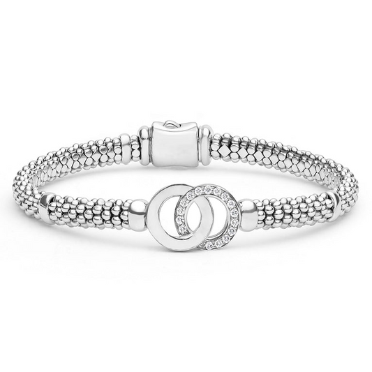Lagos Sterling Silver Caviar Interlocking Diamond Rope Bracelet