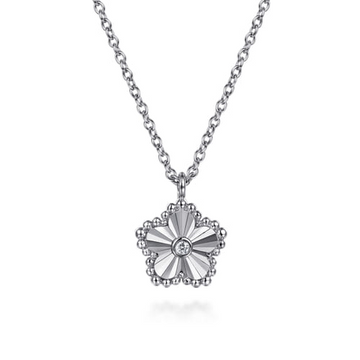 Gabriel & Co. Sterling Silver Diamond Bujukan Frame Flower Diamond-Cut Pendant