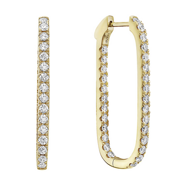18K 1.5 Carat Diamond Rectangular Hoop Earrings