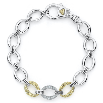 Lagos Sterling Silver and18K Yellow Gold Single Station Caviar Lux Diamond Link Bracele