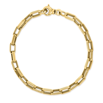Roberto Coin 18K Yellow Gold Designer Alternating Fluted and Ridged Rectangular Link Chain Bracelet 7"