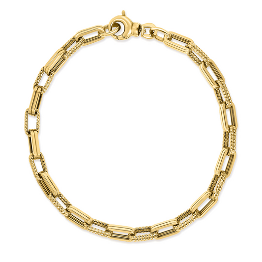 Roberto Coin 18K Yellow Gold Designer Alternating Fluted and Ridged Rectangular Link Chain Bracelet 7"