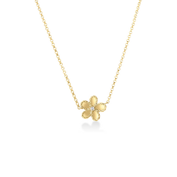 Roberto Coin 18K Yellow Gold Jasmine Diamond and Polished Finish Small Flower Necklace 17"