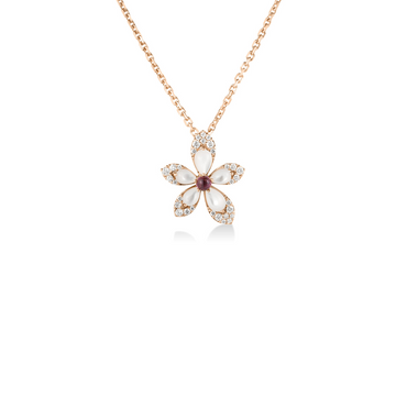 Roberto Coin 18K Rose Gold Tiare Diamond, Rubellite and Mother of Pearl Flower Pendant Necklace 17"