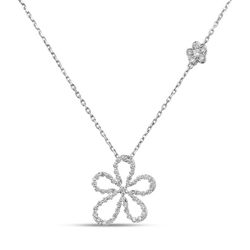 Roberto Coin 18K White Gold Jasmine Pave Diamond Outline Flower Necklace 17"