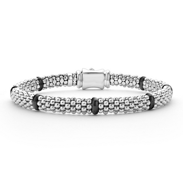 Lagos Sterling Silver and Black Ceramic Station 6mm Caviar Bracelet