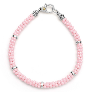 Lagos Pink Ceramic Caviar and Five Silver Station 5mm Bracelet