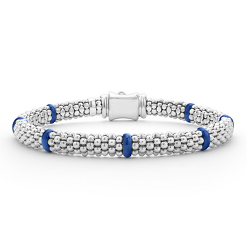 Lagos Sterling Silver Ultramarine Ceramic Station 6mm Caviar Rope Bracelet