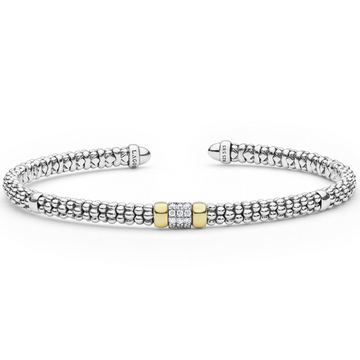 Lagos Two-Tone Small Diamond Station Mini Versa Torque 3mm Bracelet