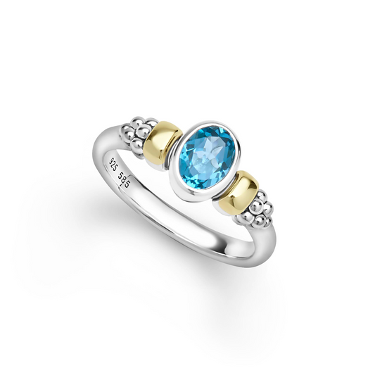 Lagos Two-Tone Swiss Blue Topaz Oval Ring